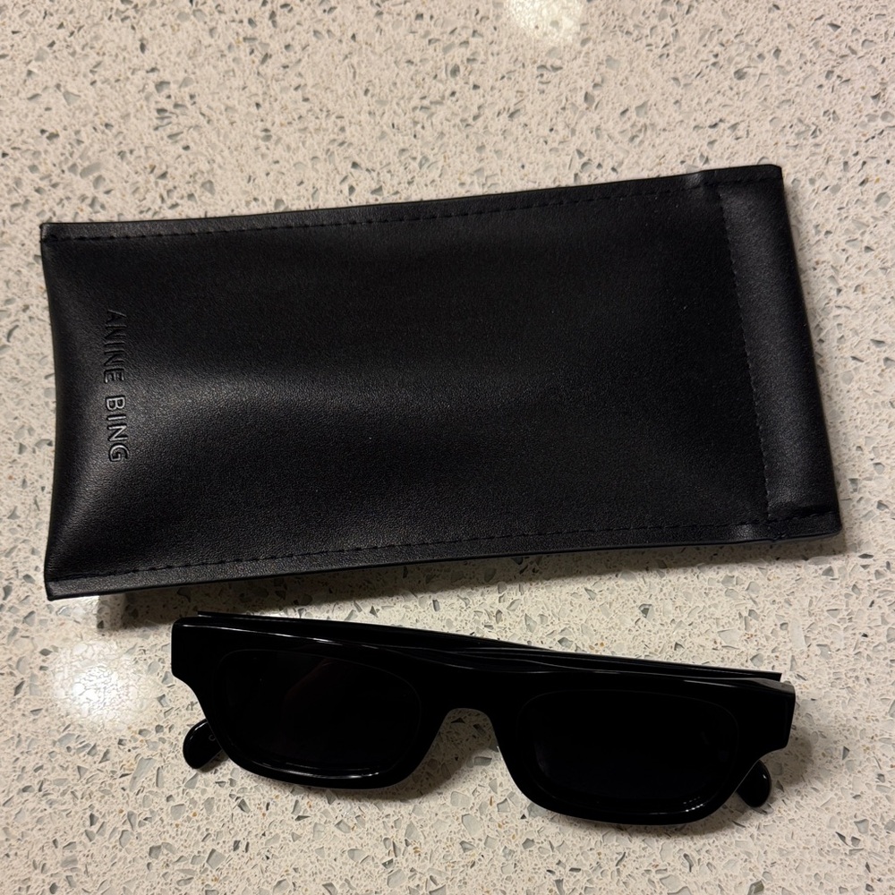 Anine Bing Black Rectangular Sunglasses with Case. Like brand new!